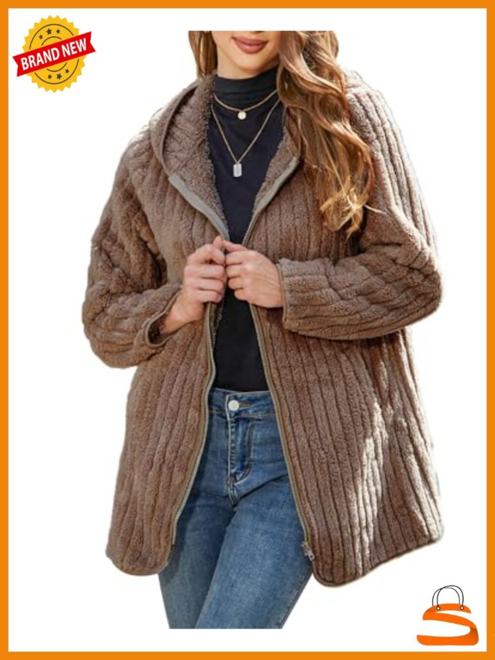 Women Fleece Jacket Hooded Full Zip Sherpa Coat Winter Warm S-5XL